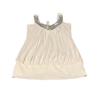 White and Silver L.A. Teez Tank Top with Sequins